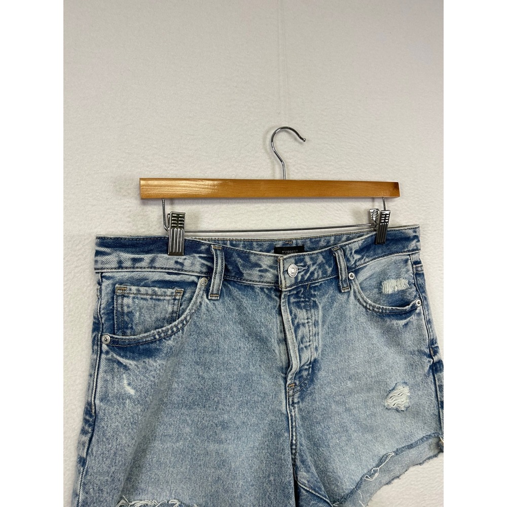 Y2K Grunge Express Women 8 Blue Boyfriend Midi Mid Rise Distressed Denim Shorts - Picture 9 of 11